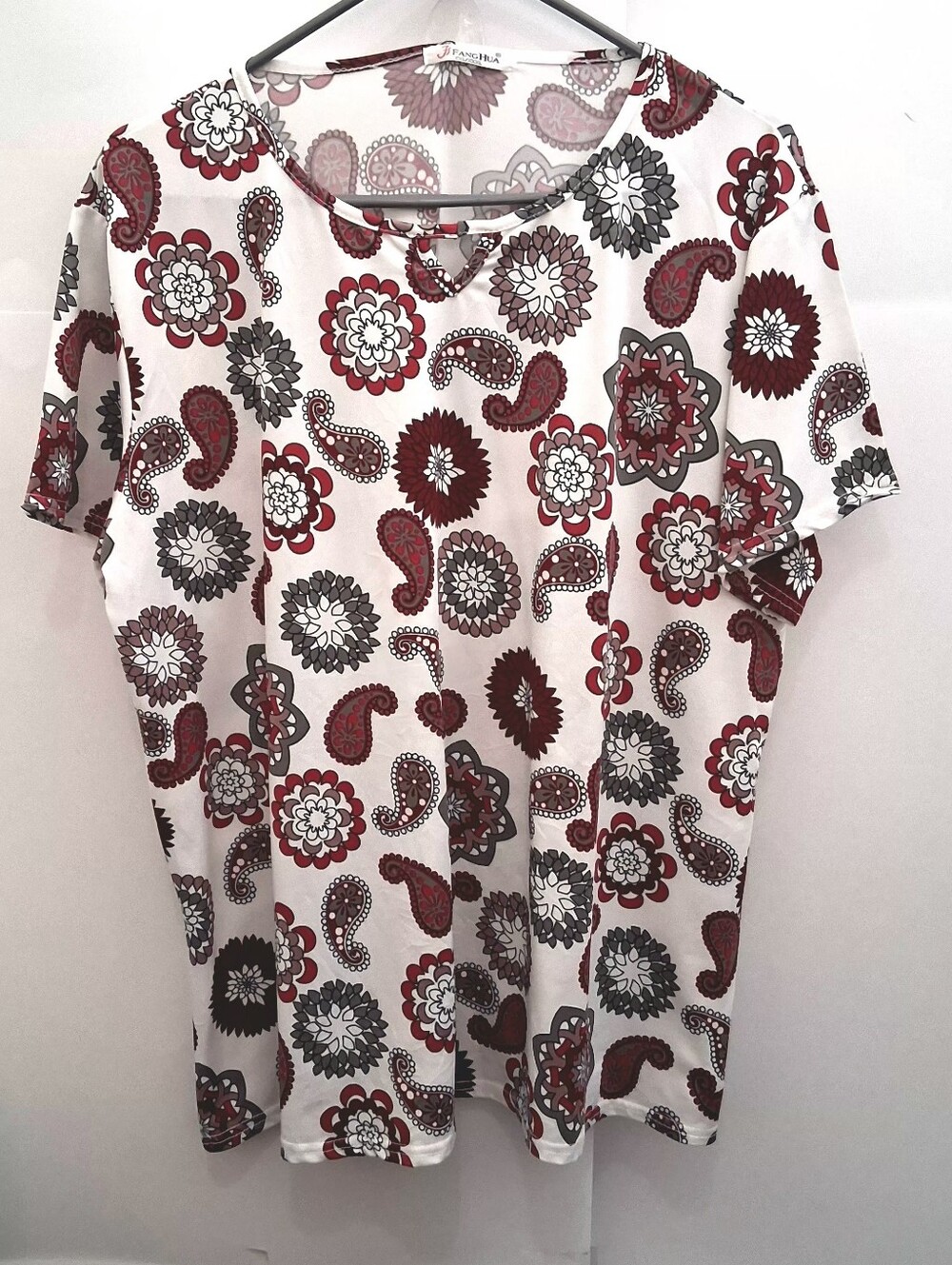FANG Women's Short-Sleeve Paisley Floral Tee Top SIZE XXL